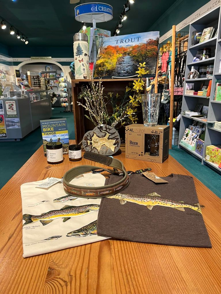 trout t-shirts, calendars, belts and more for sale at the Earth Store in Nevada City California