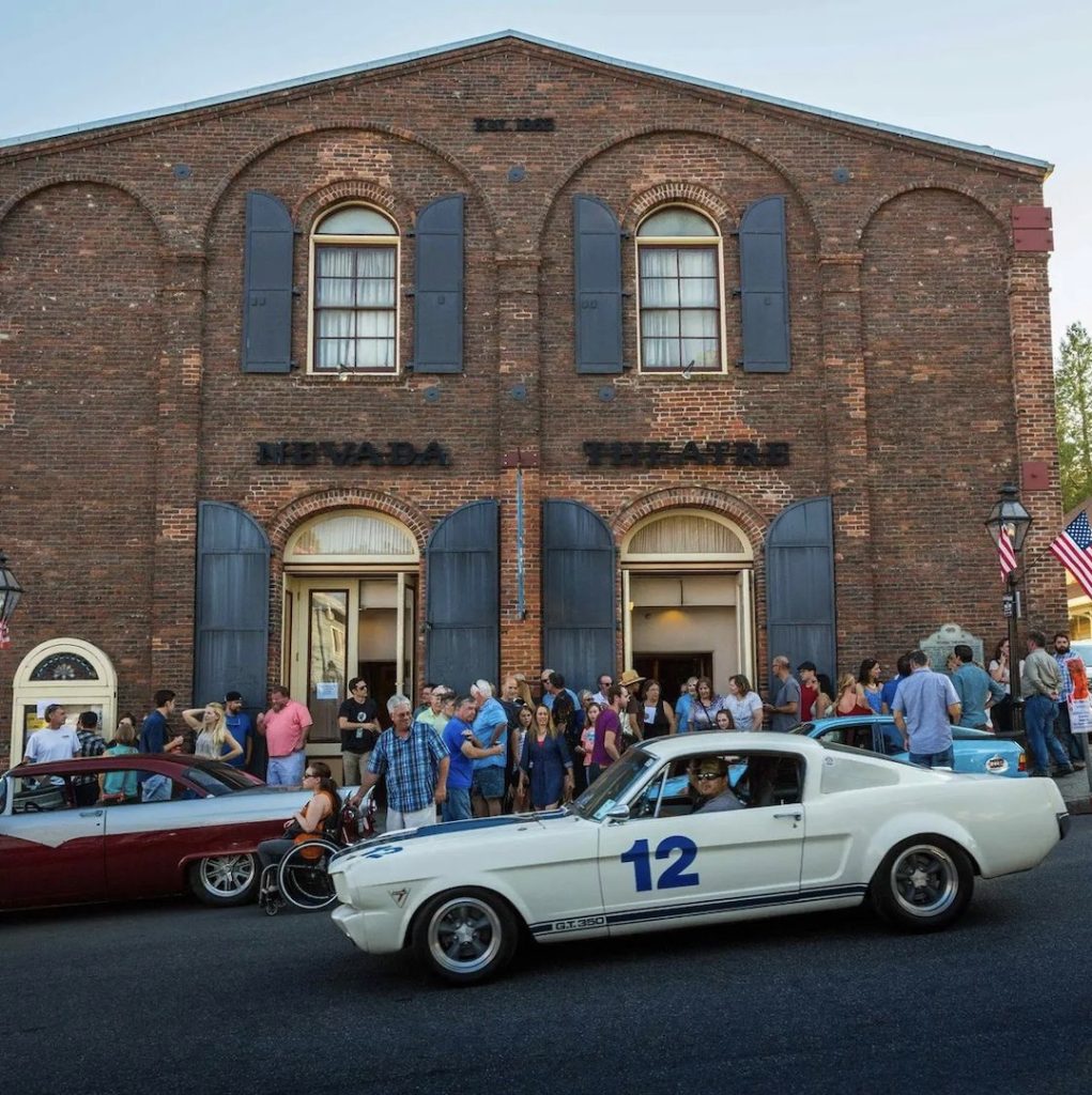 1964 Mustang in front of the Nevada Theatre during annual Nevada City Film Festival