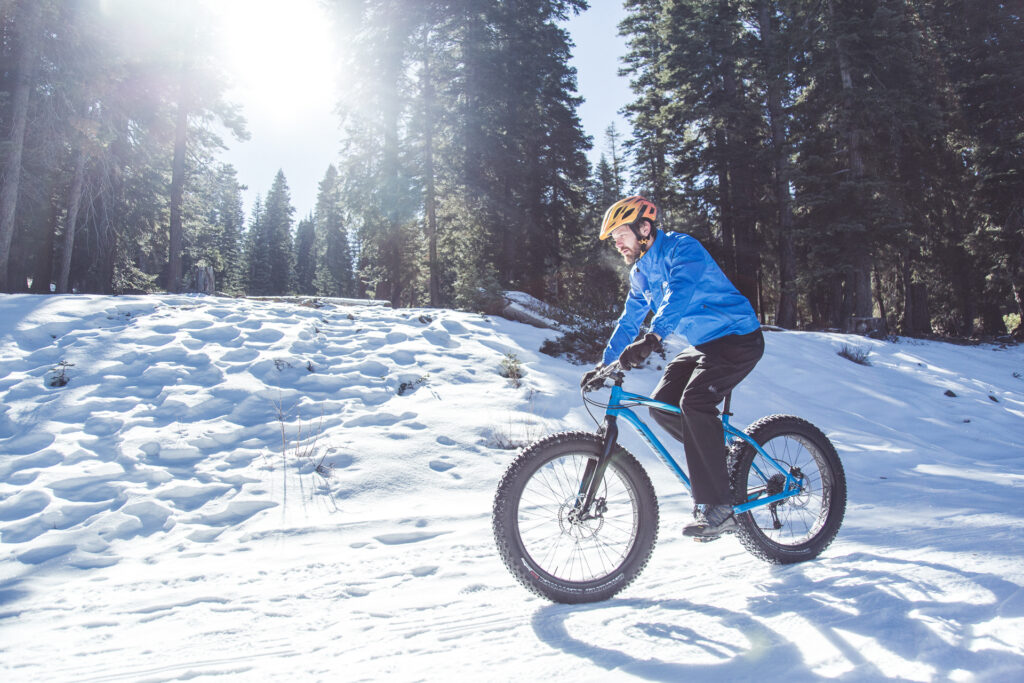 person fat biking on snow in Truckee California