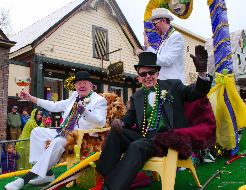 Mardi gras floats at Nevada City's annual parade