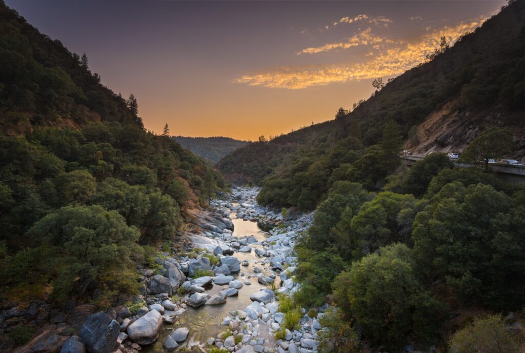 View of the South Yuba River State Park at dusk