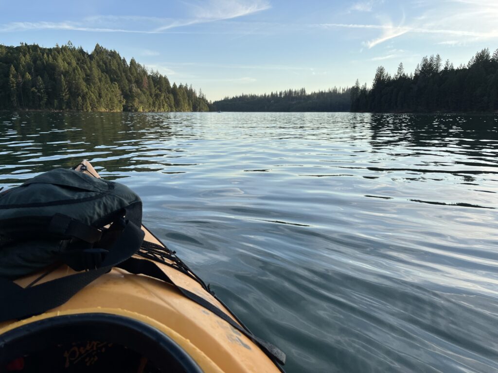 kayaking on Rollins Lake at dusk