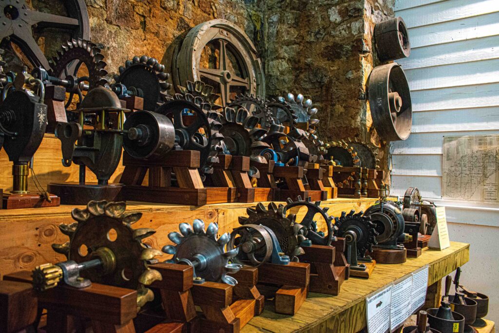 Donated water wheels inside the Northstar Mining Museum
