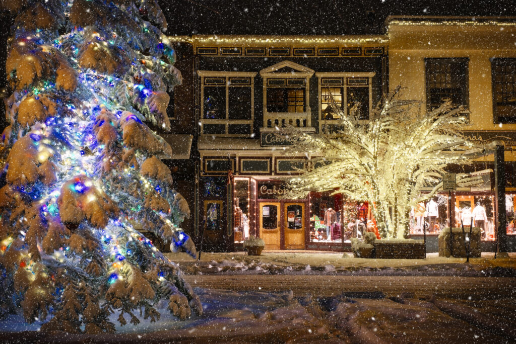 Christmas Trees on a snowy night in Truckee