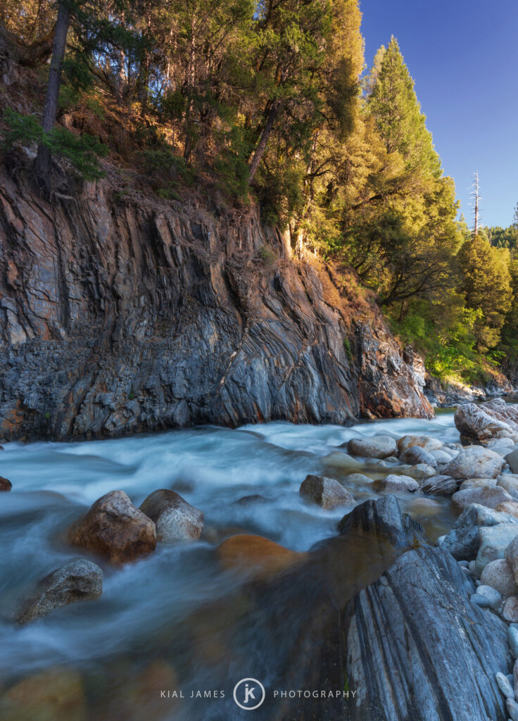 The rushing waters of the South Yuba River against the rocky landscape near Washington CA