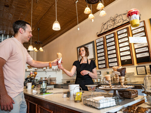 Getting ice cream at Treats in Nevada City, CA