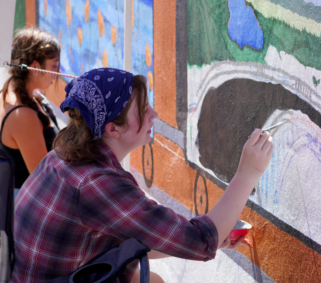 students painting mural in Truckee California