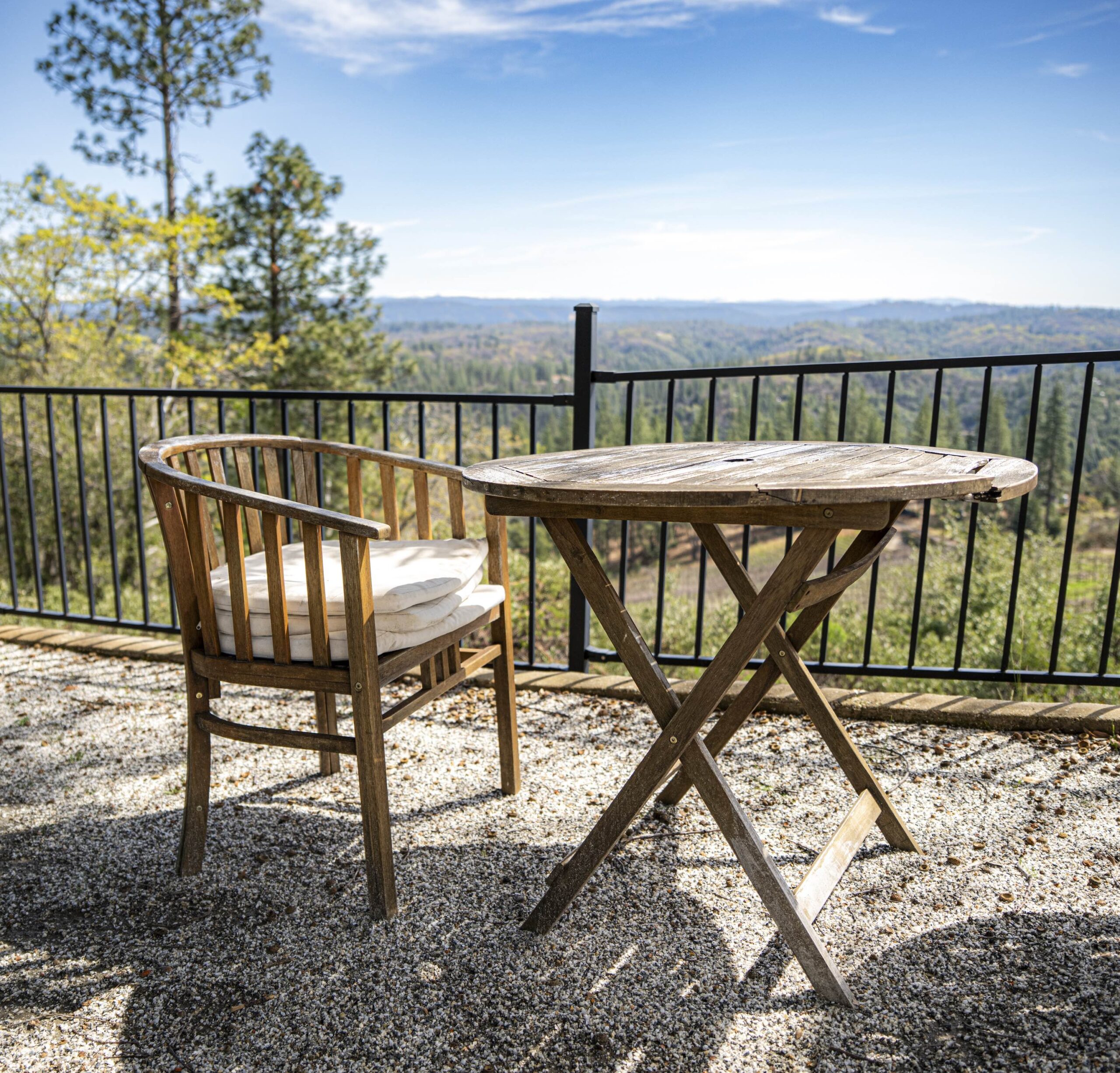 Sunlit deck at Lucchesi Vineyards in Nevada County