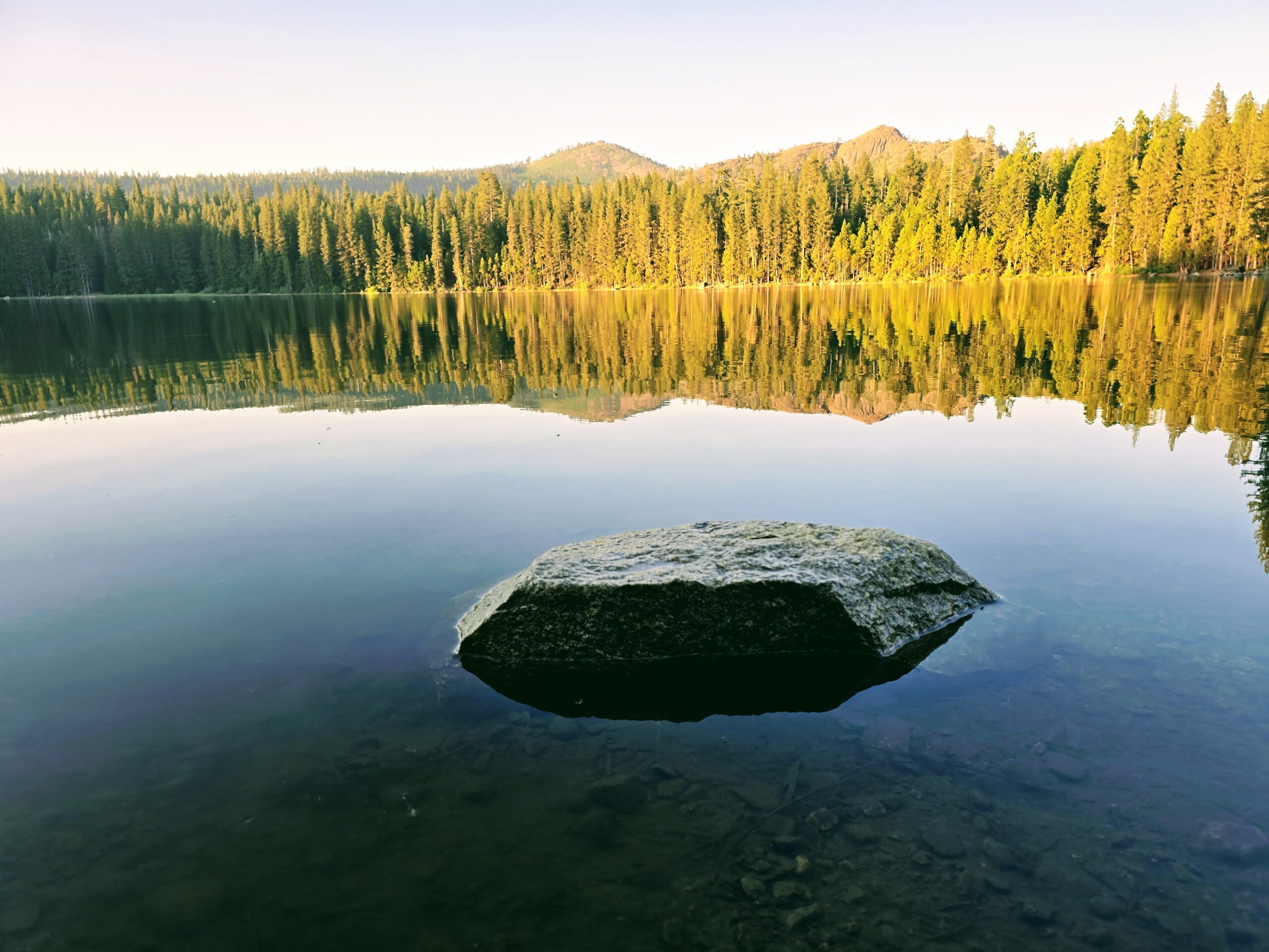 a calm sunset on Fuller Lake California in the Yuba Gap region of Nevada County