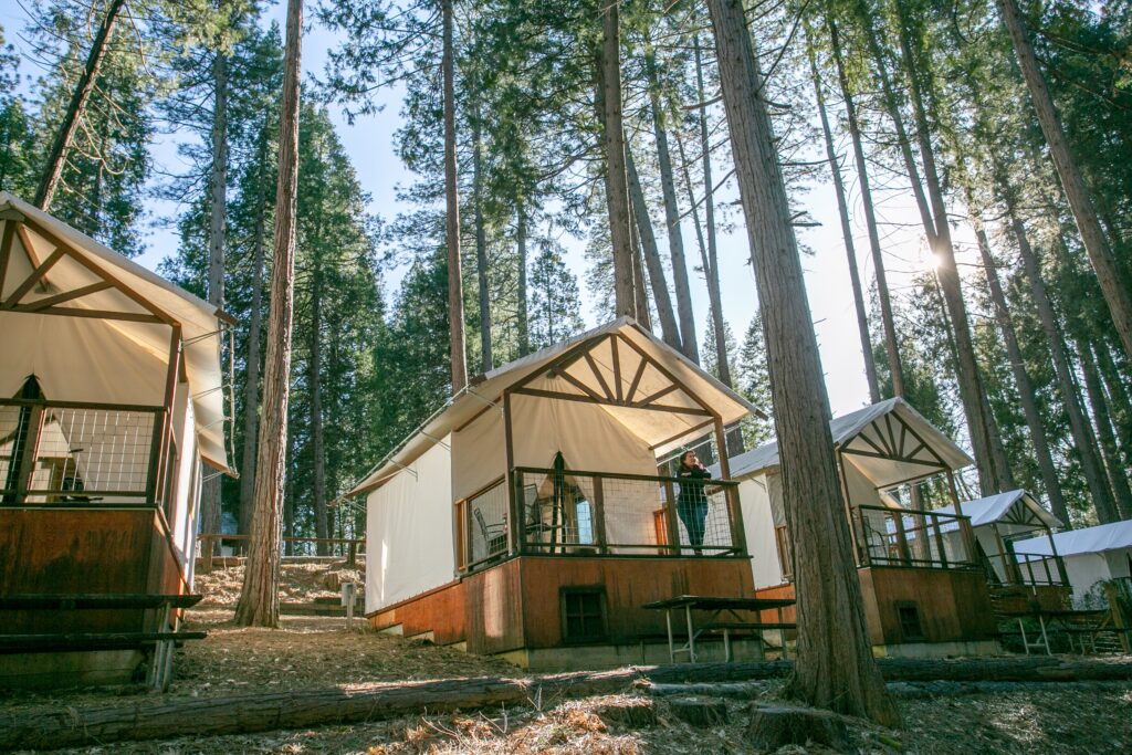 Glamping canvas cabins at Inn Town Campground in Nevada City CA
