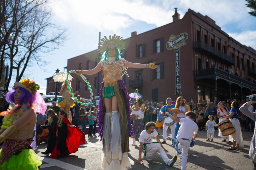Festive atmosphere in the Nevada City Mardi Gras parade