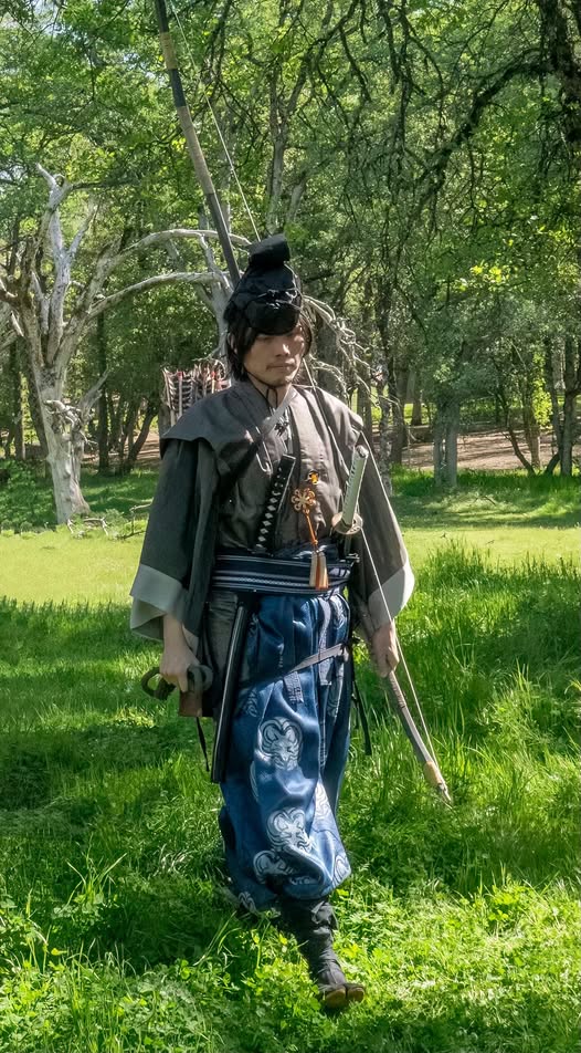 Japanese outfit outside for the Rashomon show in Nevada City